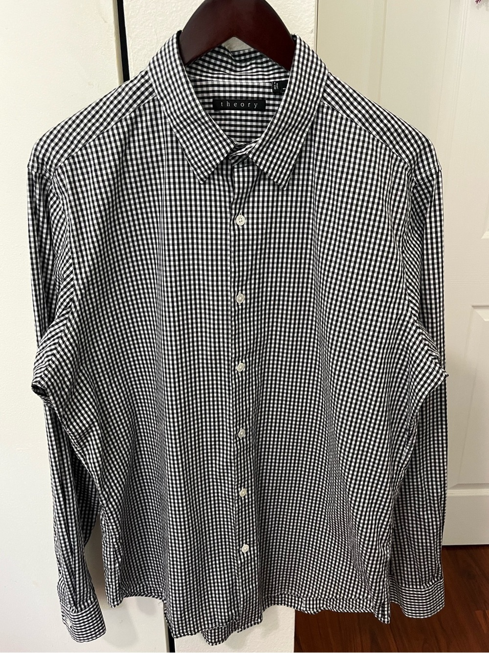 Theory Men's Black and White Gingham Button-Down Shirt